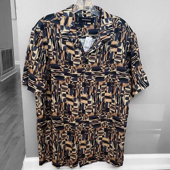 Men’s PacSun Button Down Print Shirt Size Medium NEW With Tag - Picture 1 of 6